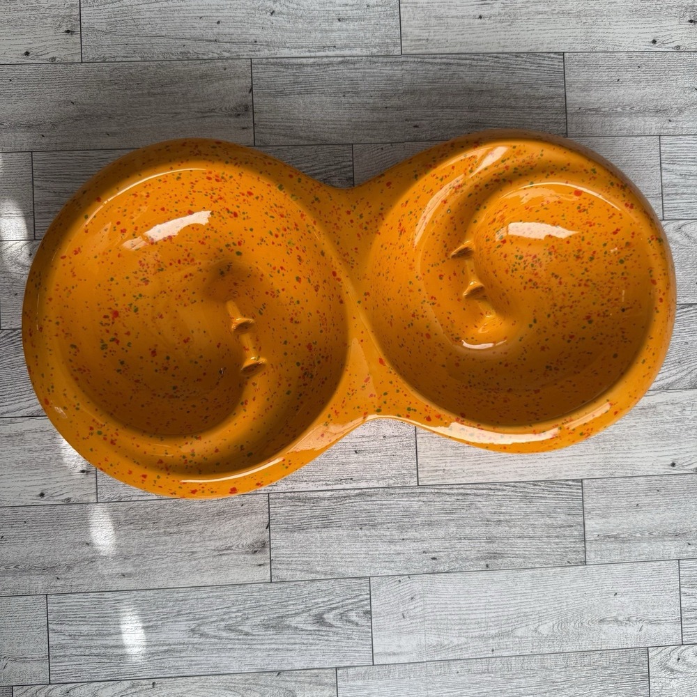 Mid-Century Modern Inspired Glaze Ceramic Double Ashtray Orange Speckled